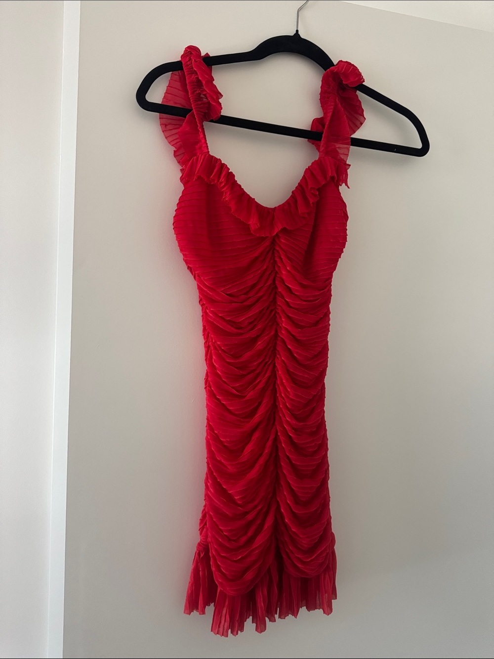 Zara Red Ruffled Ruched Mini Dress